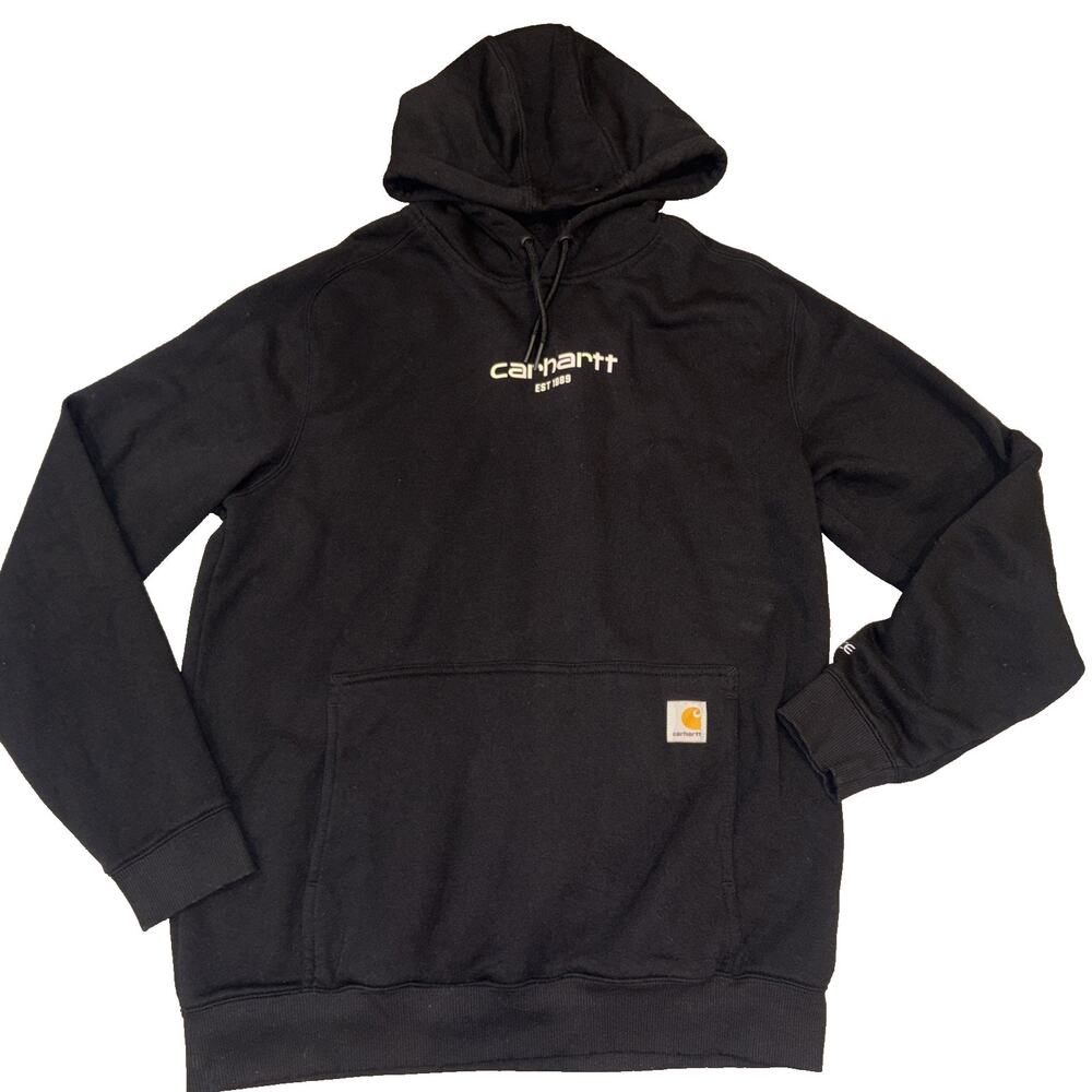 Carhartt Hoodie Sweatshirt Mens Black Logo Size Medium Relaxed Fit #4475